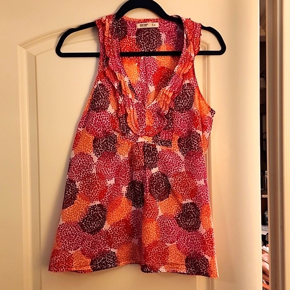Old Navy 🌸 Small Tank Top Blouse Cotton Firework Flowers Graphic Pattern 🎆